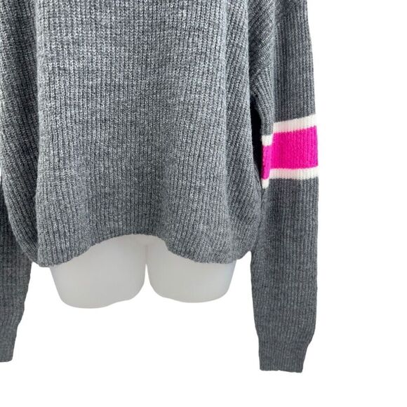 John & Jenn Varsity Stripe Gray Pink Mock Neck Pullover Sweater Top Medium NEW - Picture 6 of 13